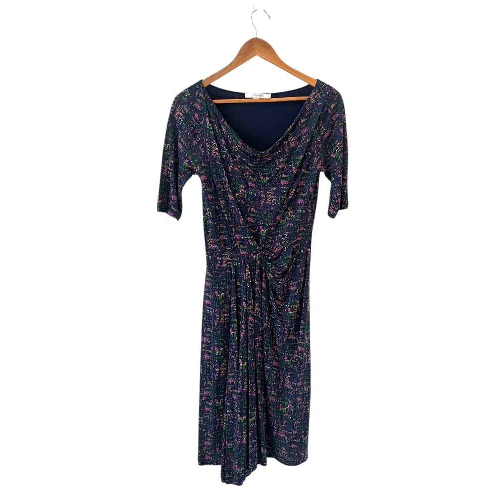Boden Cowl‎ Neck Ruched Midi Dress Womens Size 4 Abstract Preppy Stretch Career